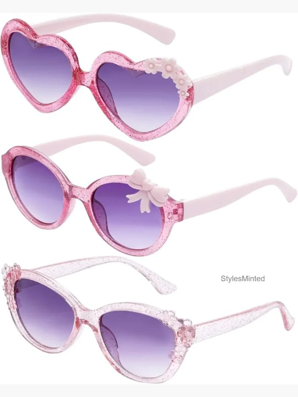 3 Pack Girls Sunglasses Sun Protection Cute Shaped Beach Outdoor Toddler Age